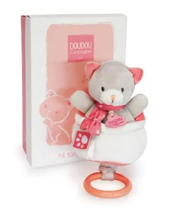 Peluche musicale Chat gris et corail- 20 cm
