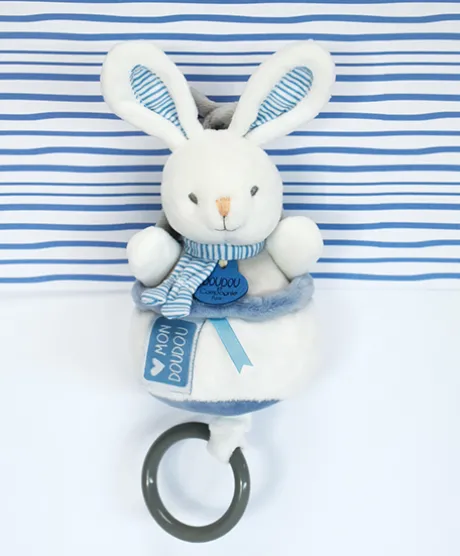 Peluche musicale lapin bleu - 20 cm