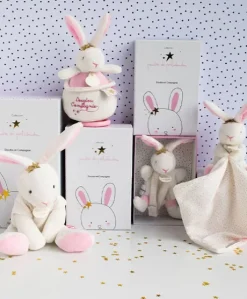 Peluche musicale lapin étoile rose - 14 cm