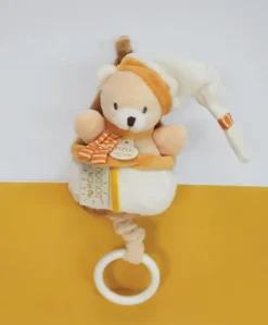 Peluche musicale ours beige et miel - 20 cm