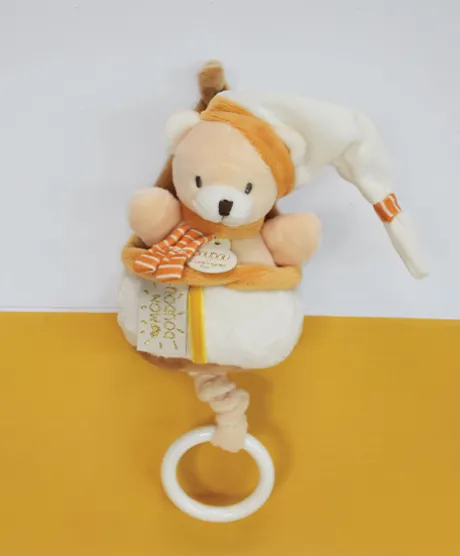 Peluche musicale ours beige et miel - 20 cm