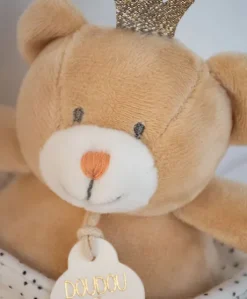 Peluche musicale ours Petit Roi  marron - 14 cm
