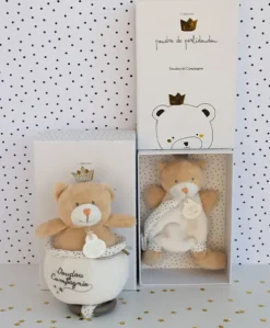 Peluche musicale ours Petit Roi  marron - 14 cm