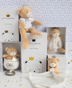 Peluche musicale ours Petit Roi  marron - 14 cm