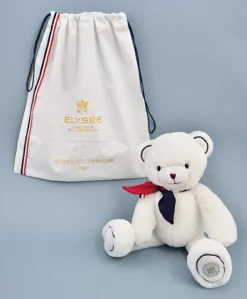 Peluche ours blanc fabriqué en France - L'Ours Élysée - 30 cm