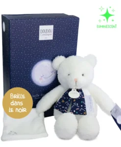Peluche ours luminescent avec mouchoir - 28 cm - Clair de Lune