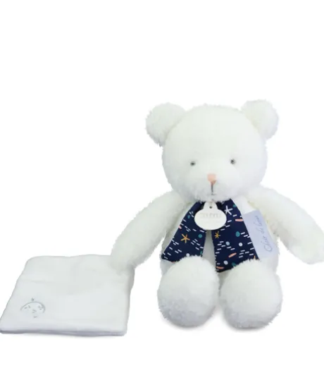 Peluche ours luminescent avec mouchoir - 28 cm - Clair de Lune