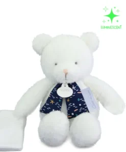 Peluche ours luminescent avec mouchoir - 28 cm - Clair de Lune