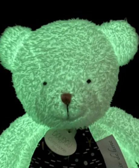 Peluche ours luminescent avec mouchoir - 28 cm - Clair de Lune