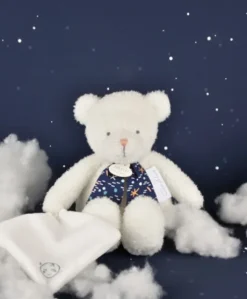 Peluche ours luminescent avec mouchoir - 28 cm - Clair de Lune