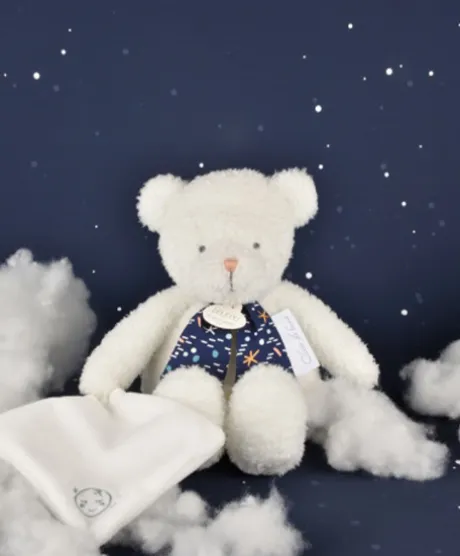 Peluche ours luminescent avec mouchoir - 28 cm - Clair de Lune