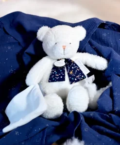 Peluche ours luminescent avec mouchoir - 28 cm - Clair de Lune