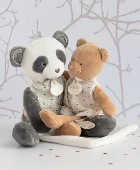 Peluche Panda gris avec doudou- Attrape-rêves - 28 cm