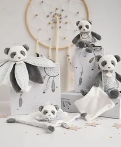 Peluche Panda gris avec doudou- Attrape-rêves - 28 cm