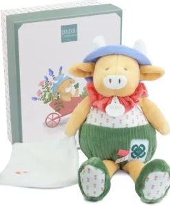 Peluche vache verte Aneth avec doudou - 28 cm