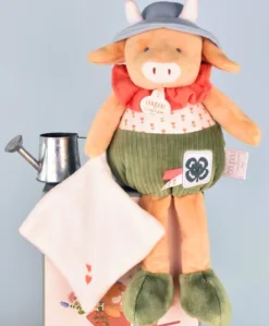 Peluche vache verte Aneth avec doudou - 28 cm