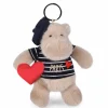 Porte clé hippopotame avec béret et marinière- 15 cm