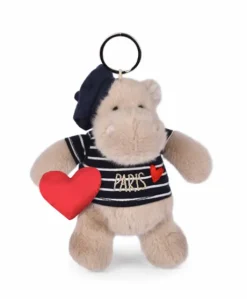 Porte clé hippopotame avec béret et marinière- 15 cm