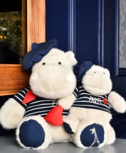 Porte clé hippopotame avec béret et marinière- 15 cm