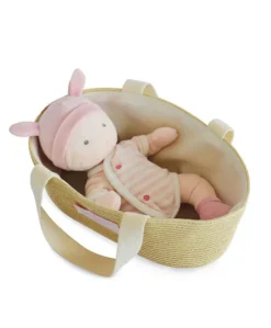 Poupon - Poupée chiffon avec couffin rose et blanc - 28 cm