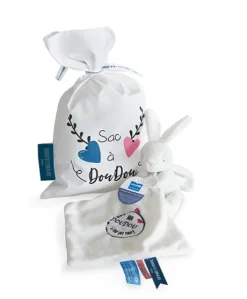 Sac à doudou + Doudou lapin "Mon Doudou + fort que tout " 10  cm - Unicef