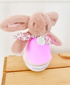 Veilleuse bebe musicale Culbuto rose - 16 cm